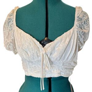 Shein Peasant‑Style Lace Crop Top - Size Large, White, NWT